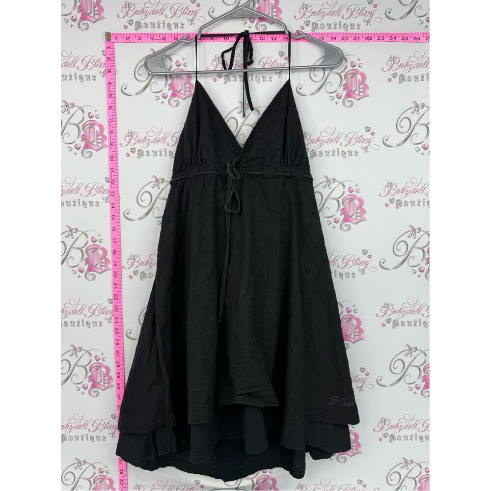 Hooch dress tie up y2k Embroidery Black Eyelet Halter Summer Dress